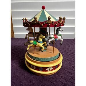 Rare 1980 Enesco Musical Carousel 4-Horse Music Box - Tested & Working